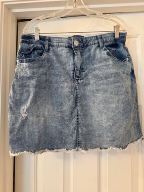 Democracy Washed Blue Distressed Denim Mini Skirt